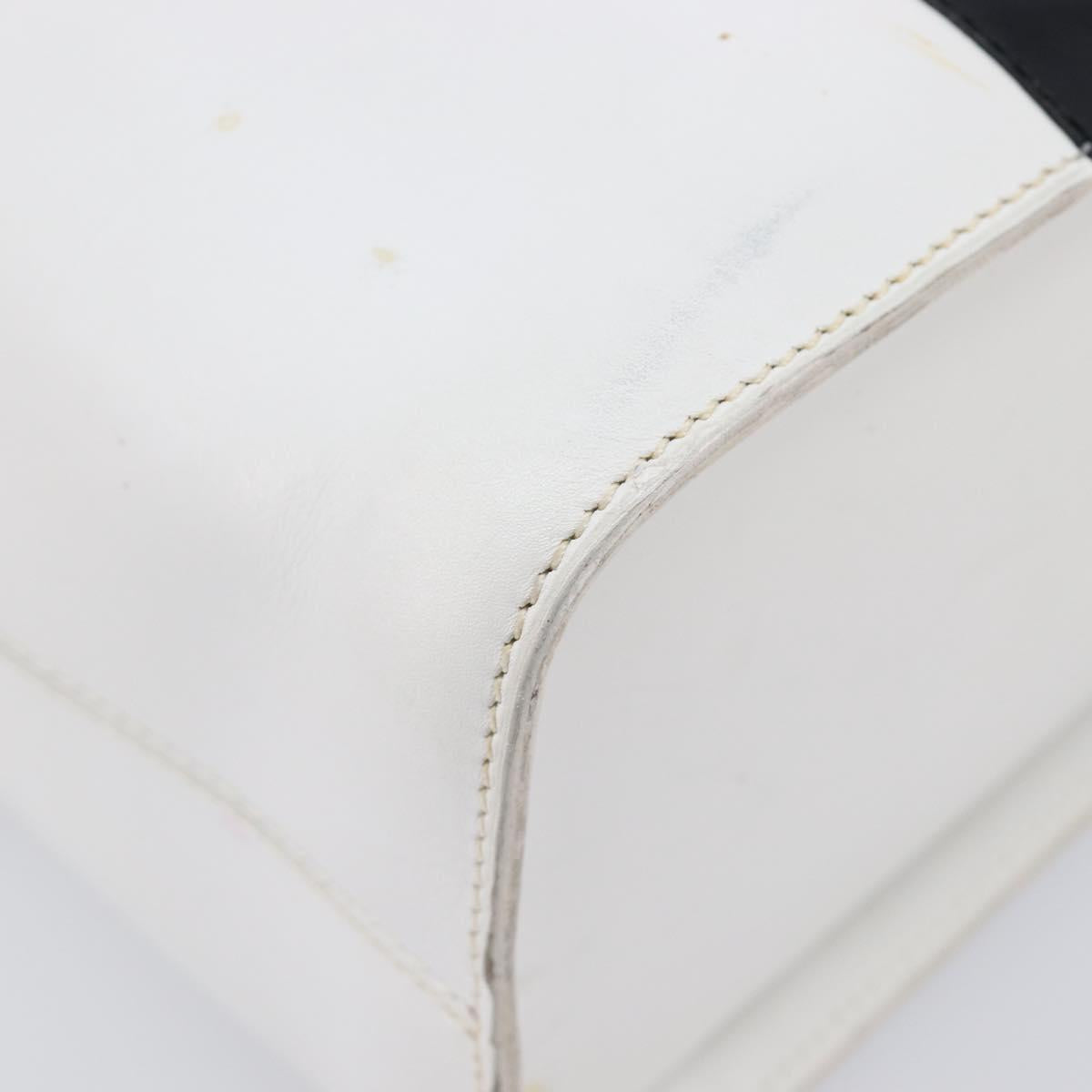 CELINE Vanity Hand Bag Leather White Gold Tone Auth bs37980