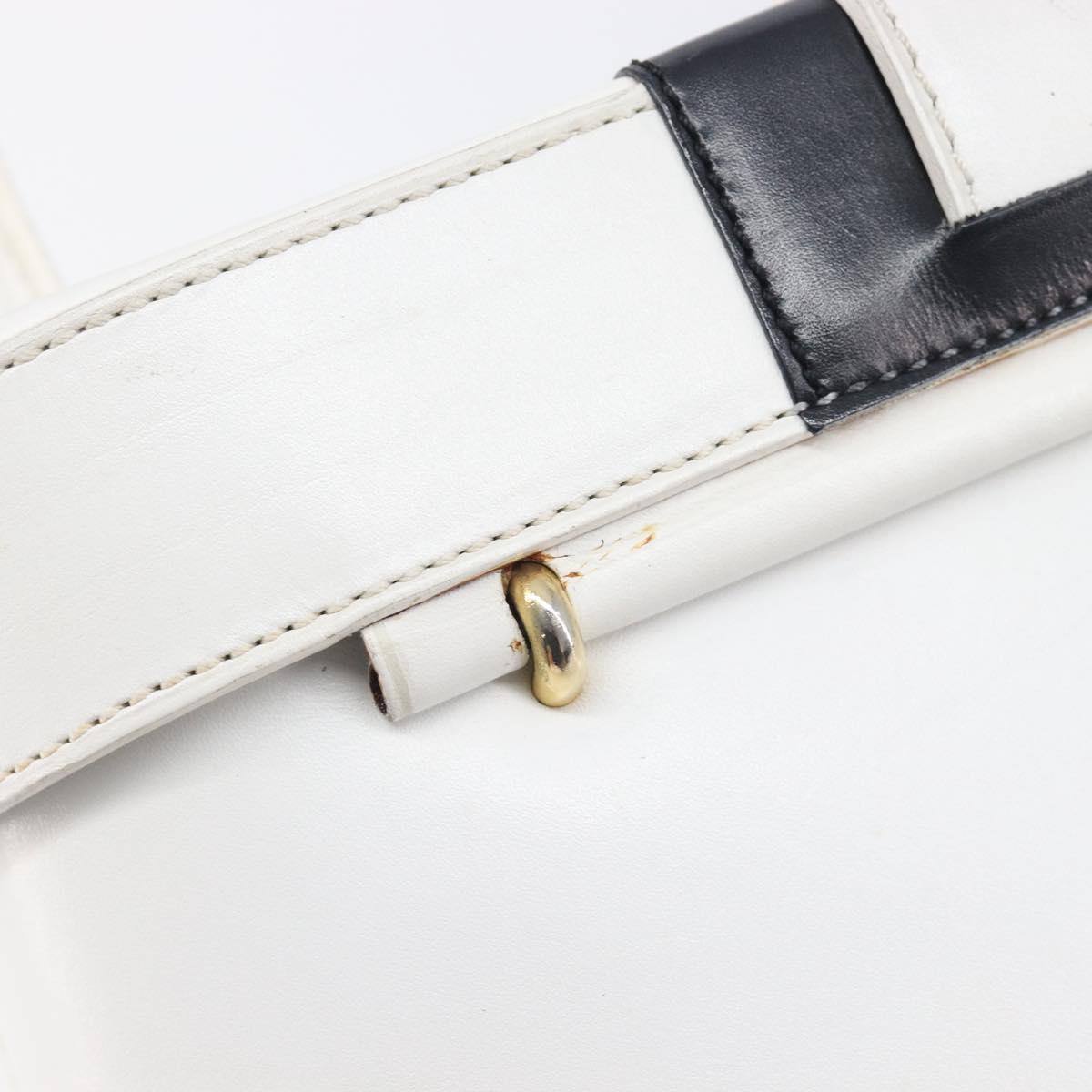 CELINE Vanity Hand Bag Leather White Gold Tone Auth bs37980