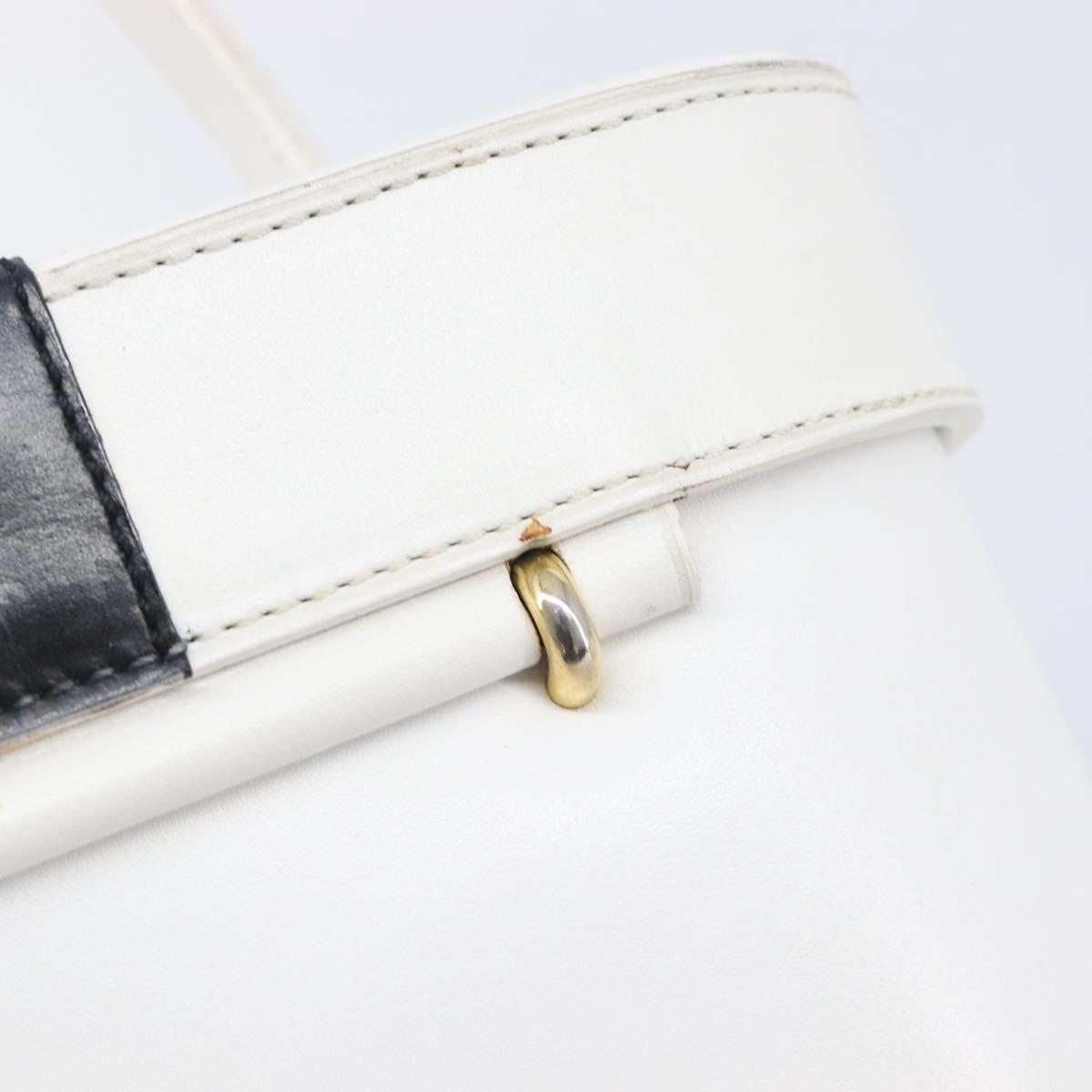 CELINE Vanity Hand Bag Leather White Gold Tone Auth bs37980