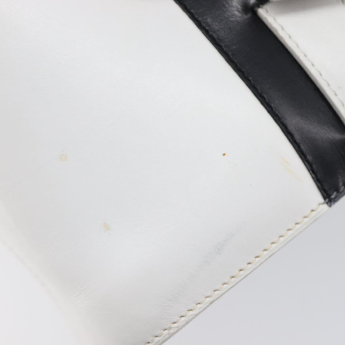 CELINE Vanity Hand Bag Leather White Gold Tone Auth bs37980