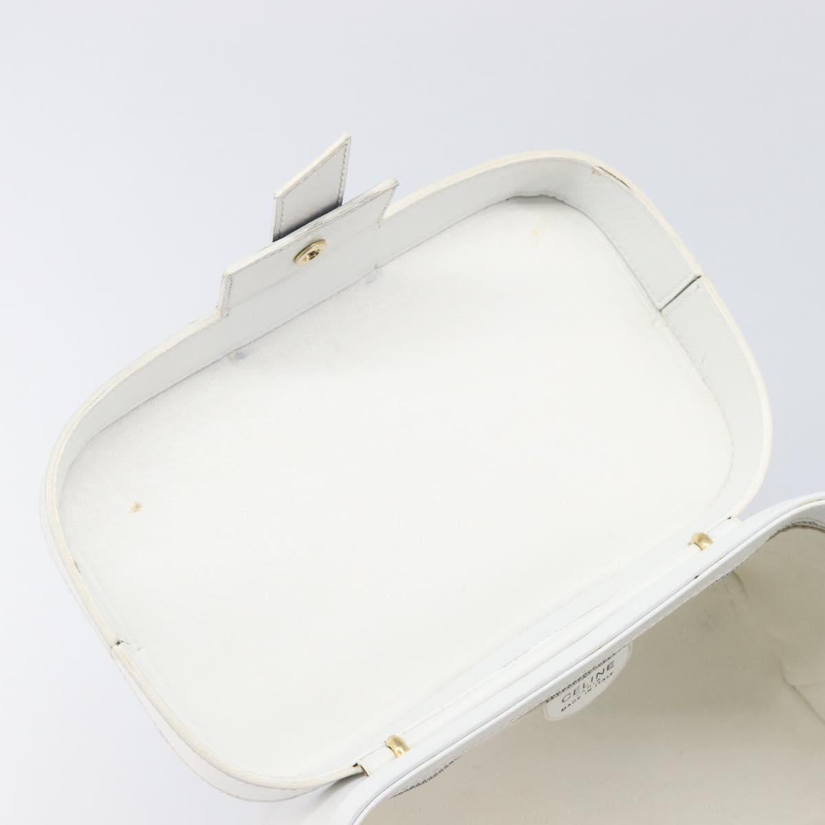 CELINE Vanity Hand Bag Leather White Gold Tone Auth bs37980