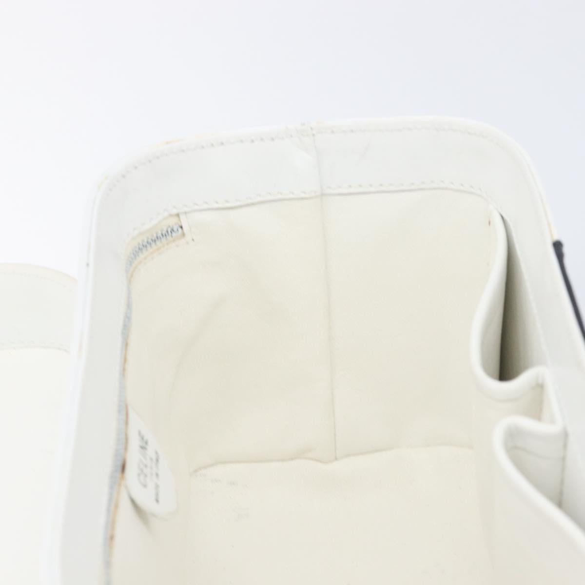 CELINE Vanity Hand Bag Leather White Gold Tone Auth bs37980