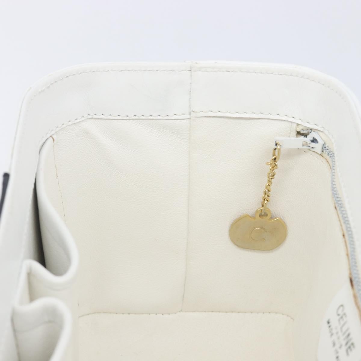 CELINE Vanity Hand Bag Leather White Gold Tone Auth bs37980
