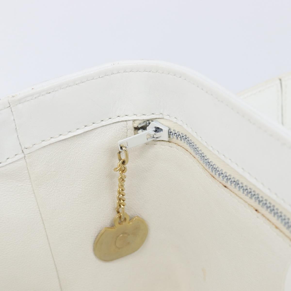 CELINE Vanity Hand Bag Leather White Gold Tone Auth bs37980