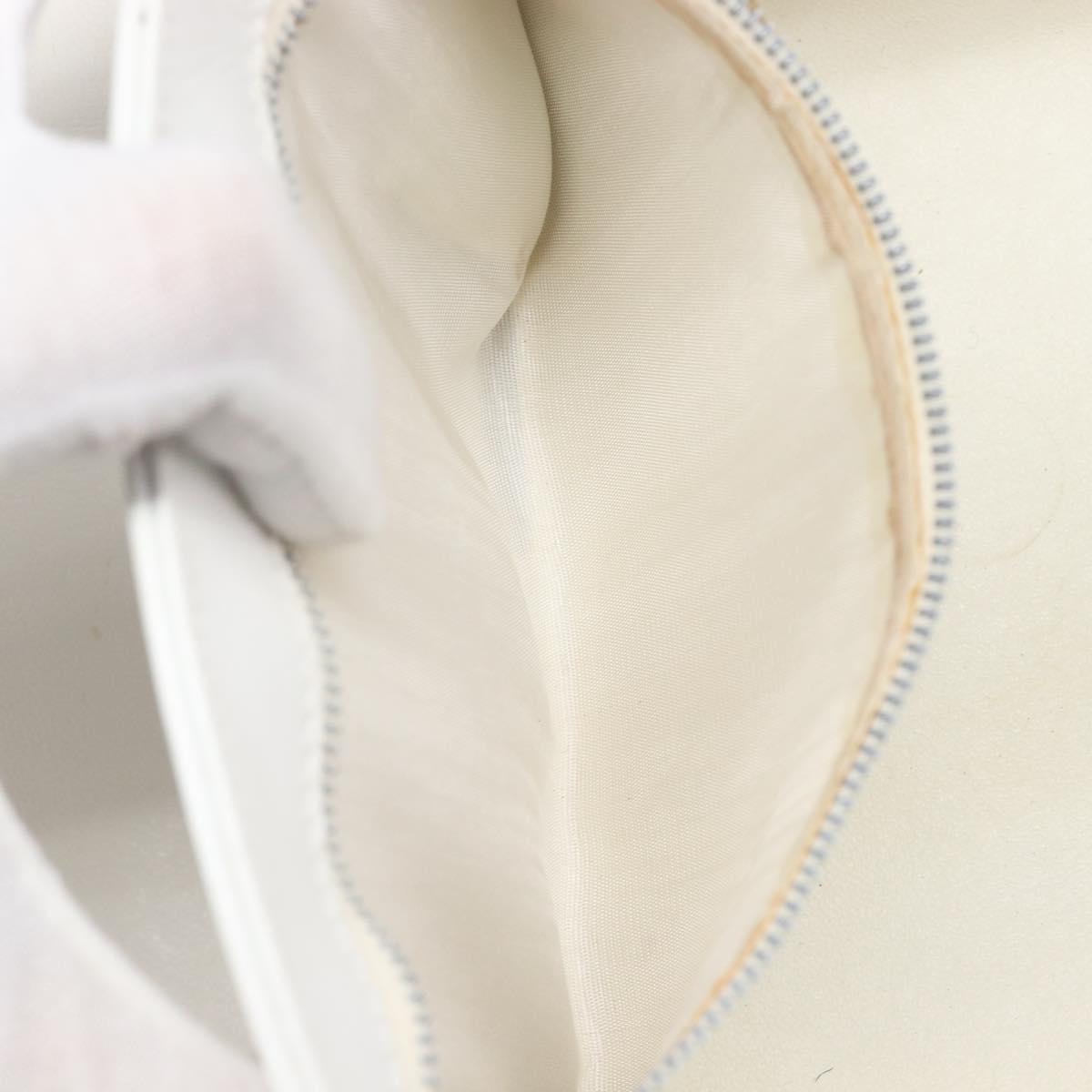 CELINE Vanity Hand Bag Leather White Gold Tone Auth bs37980