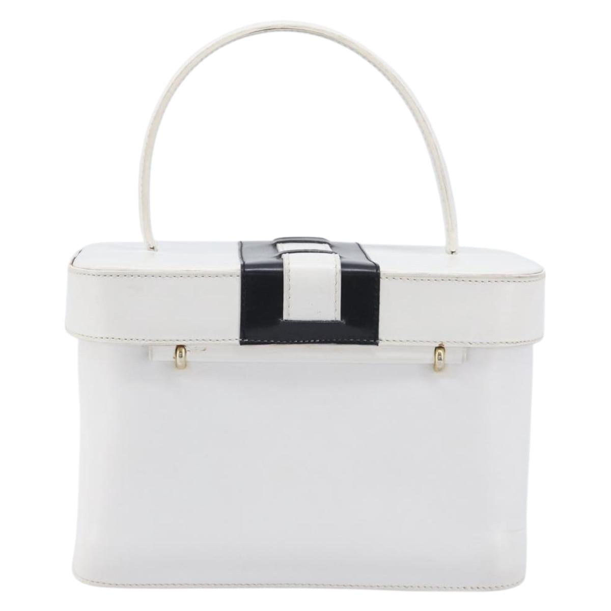 CELINE Vanity Hand Bag Leather White Gold Tone Auth bs37980