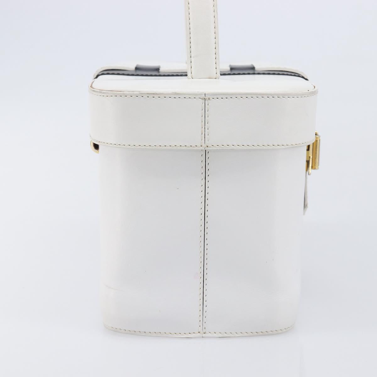 CELINE Vanity Hand Bag Leather White Gold Tone Auth bs37980