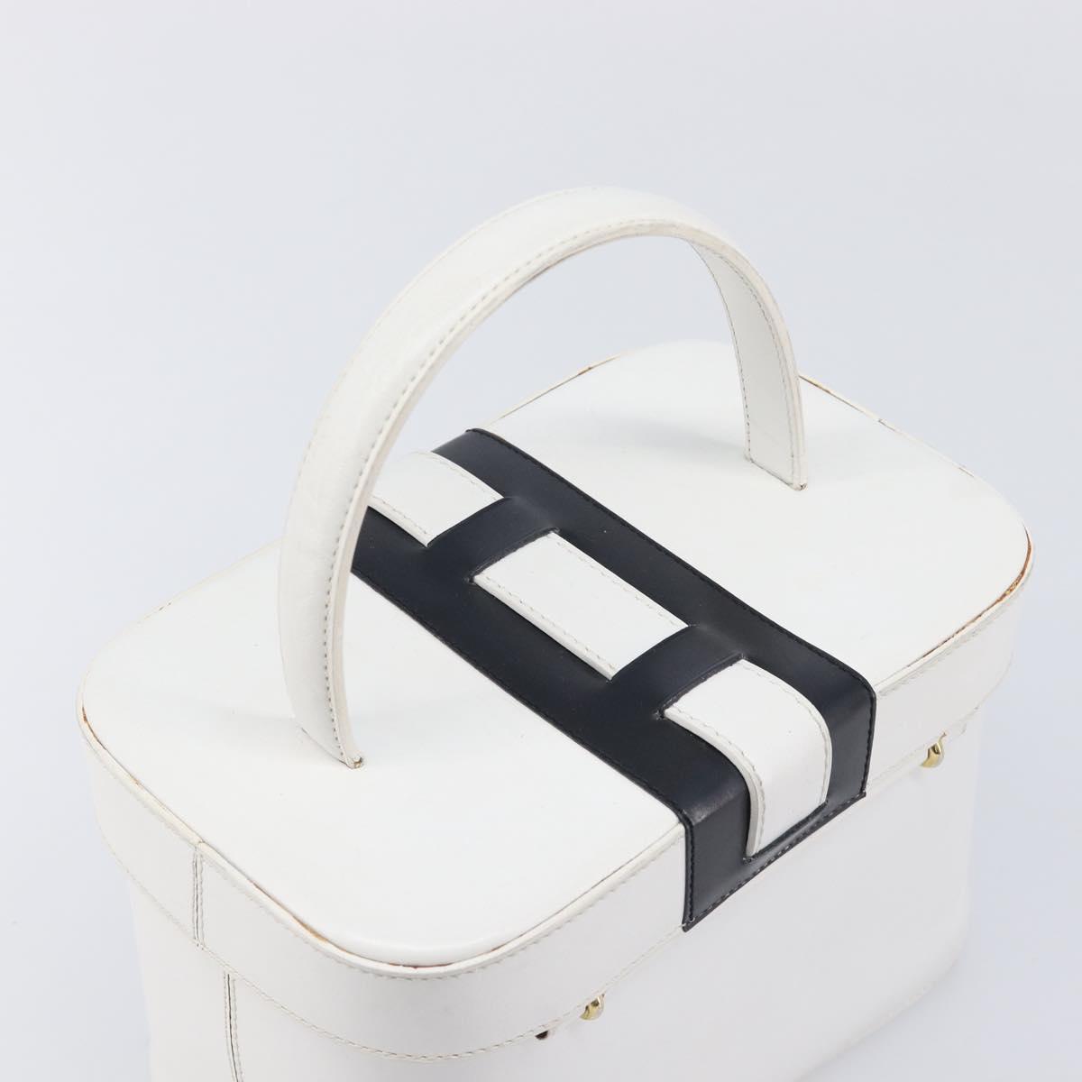 CELINE Vanity Hand Bag Leather White Gold Tone Auth bs37980