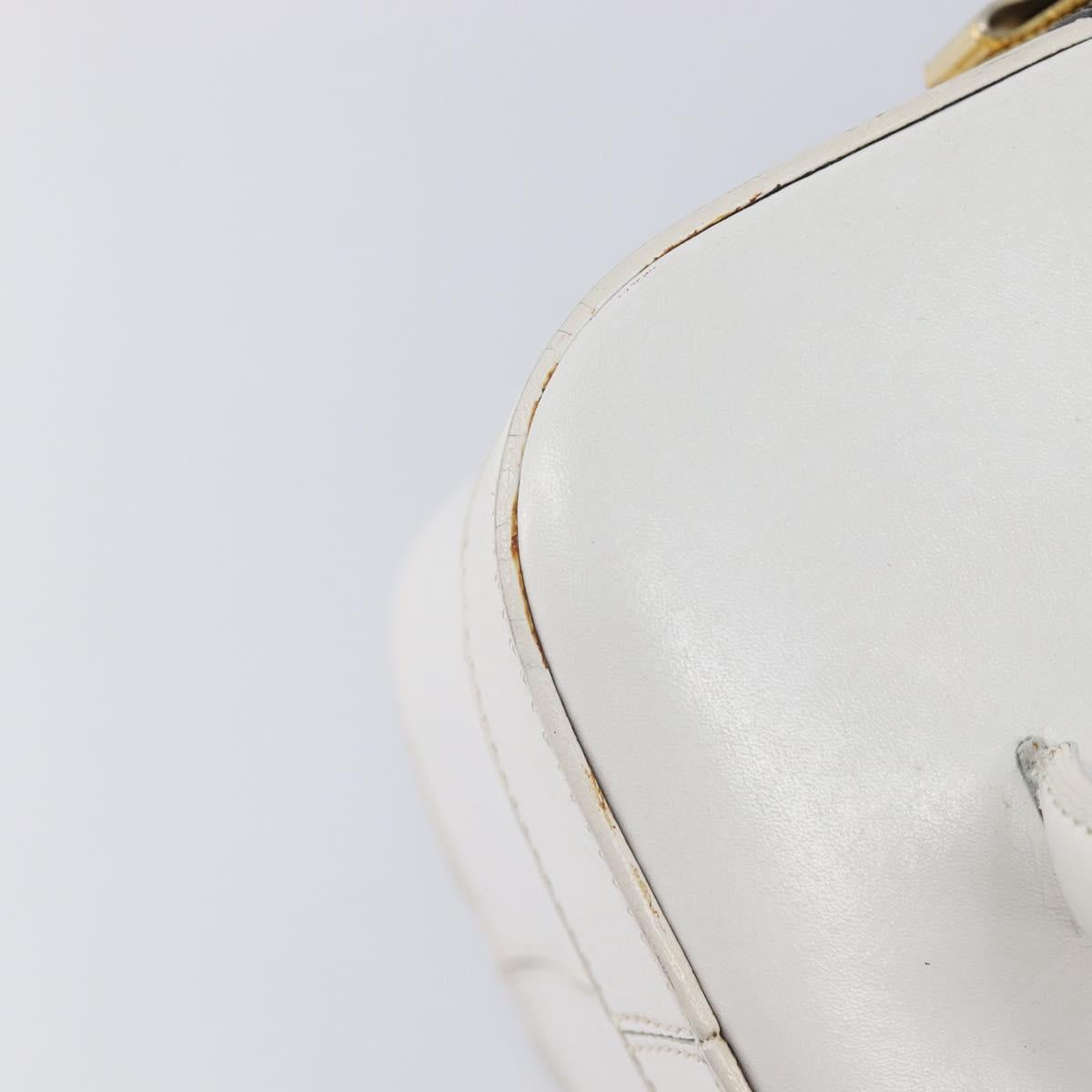 CELINE Vanity Hand Bag Leather White Gold Tone Auth bs37980