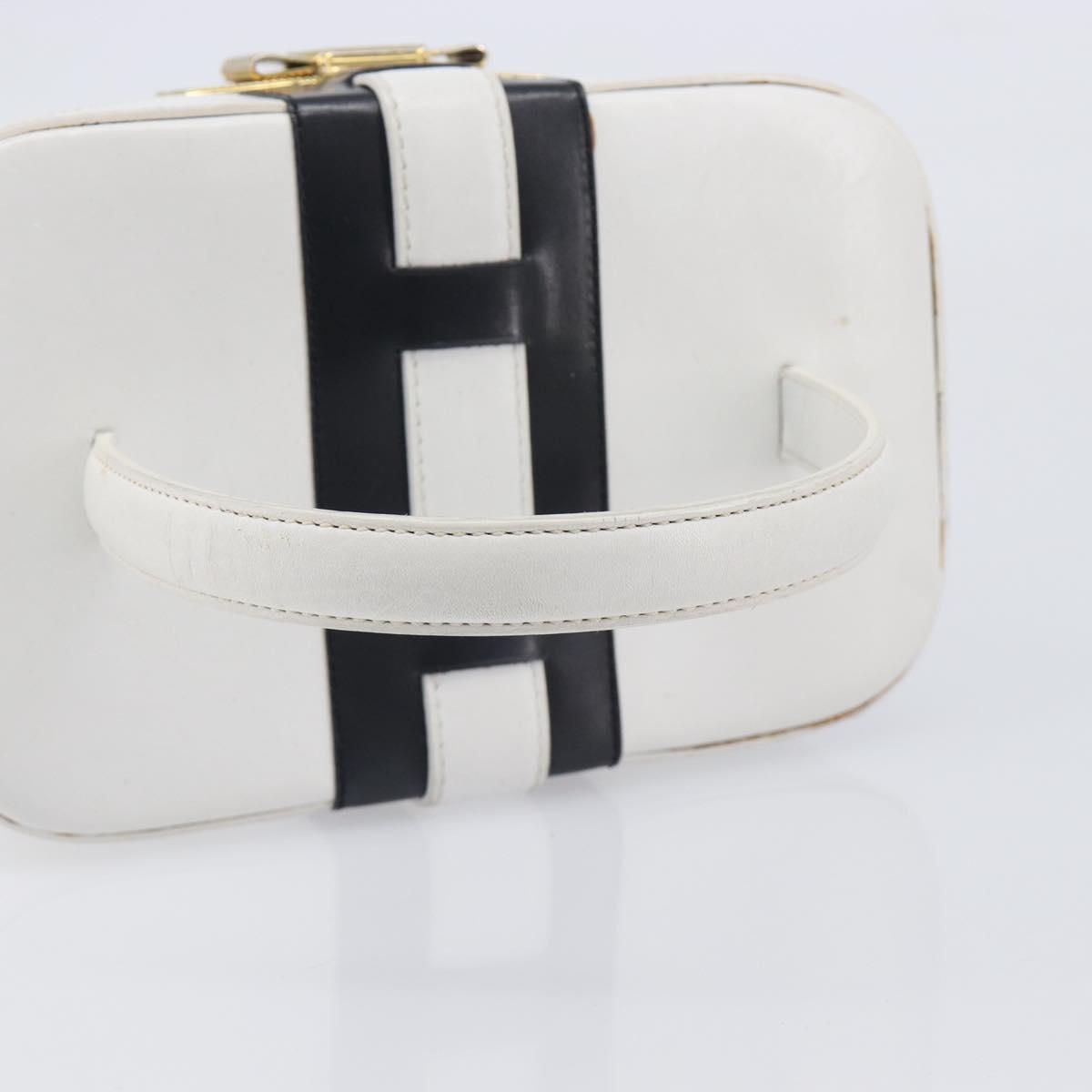 CELINE Vanity Hand Bag Leather White Gold Tone Auth bs37980