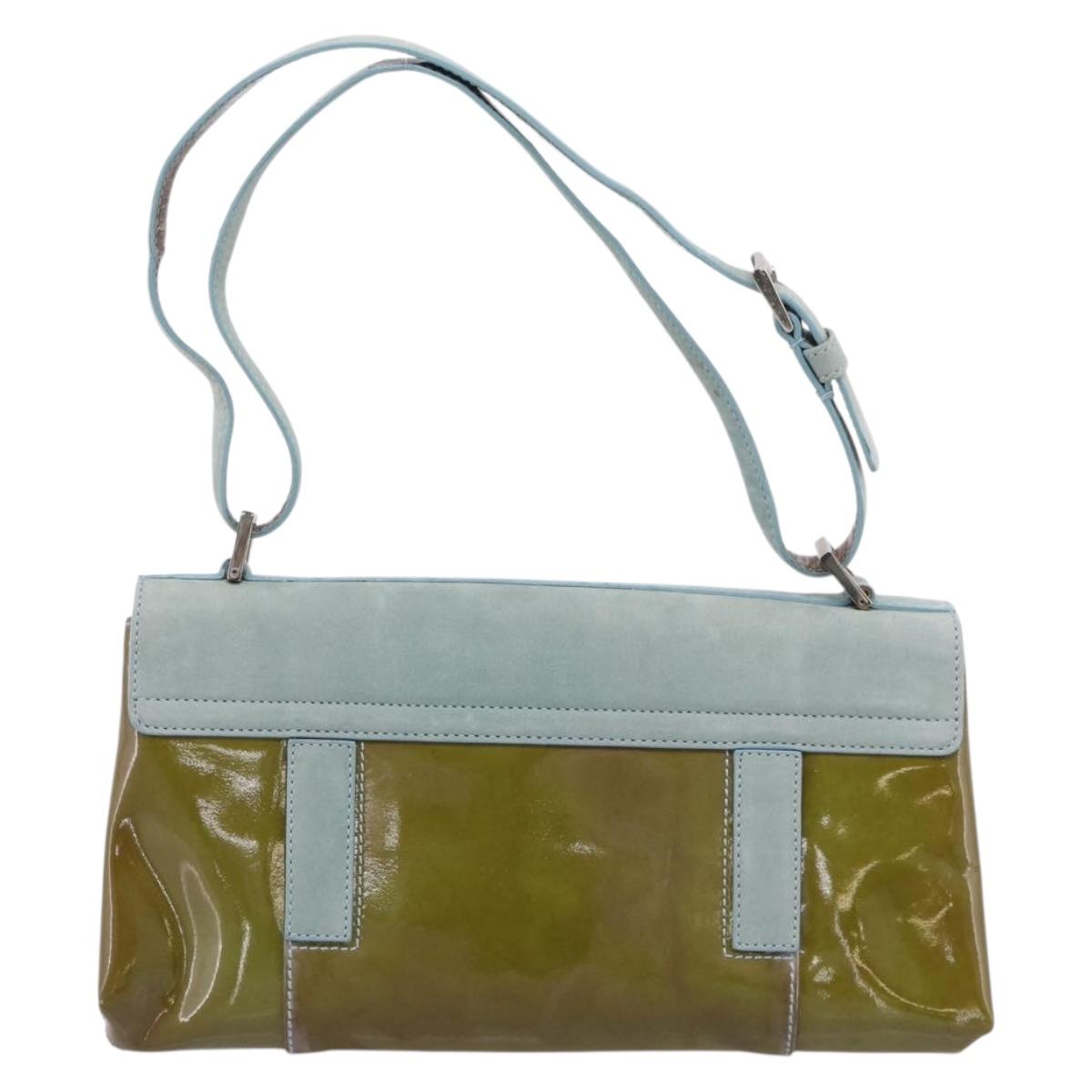 BVLGARI Hand Bag Patent Light Blue Silver Auth bs37982