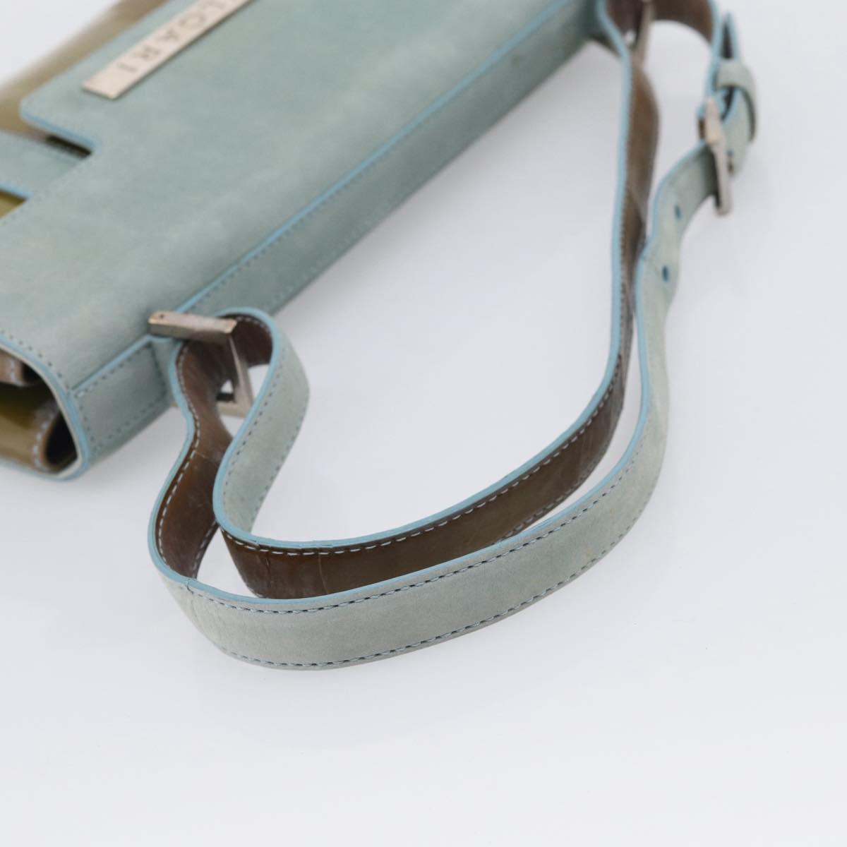 BVLGARI Hand Bag Patent Light Blue Silver Auth bs37982