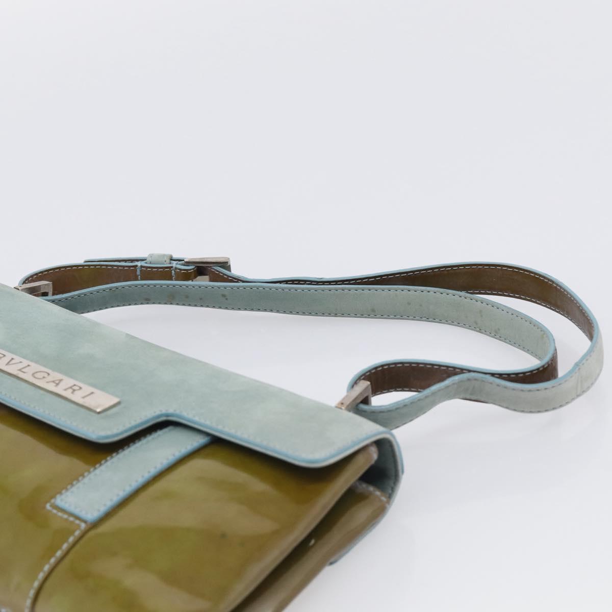 BVLGARI Hand Bag Patent Light Blue Silver Auth bs37982