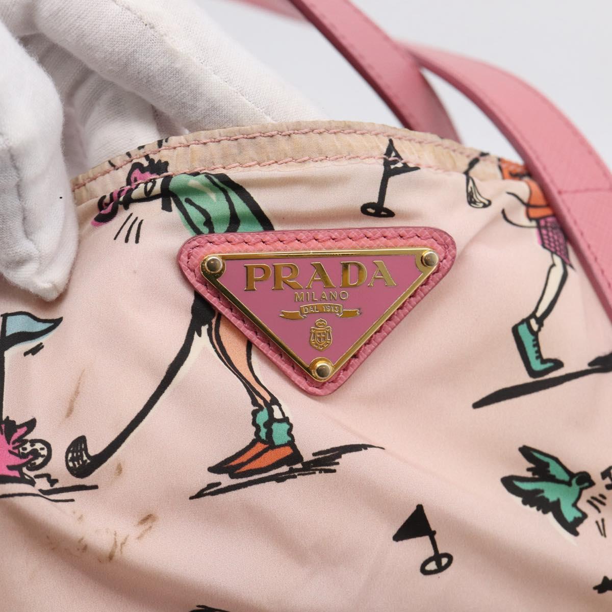 PRADA Tote Bag Nylon Hawaii Limited Pink Gold Tone Auth bs37983