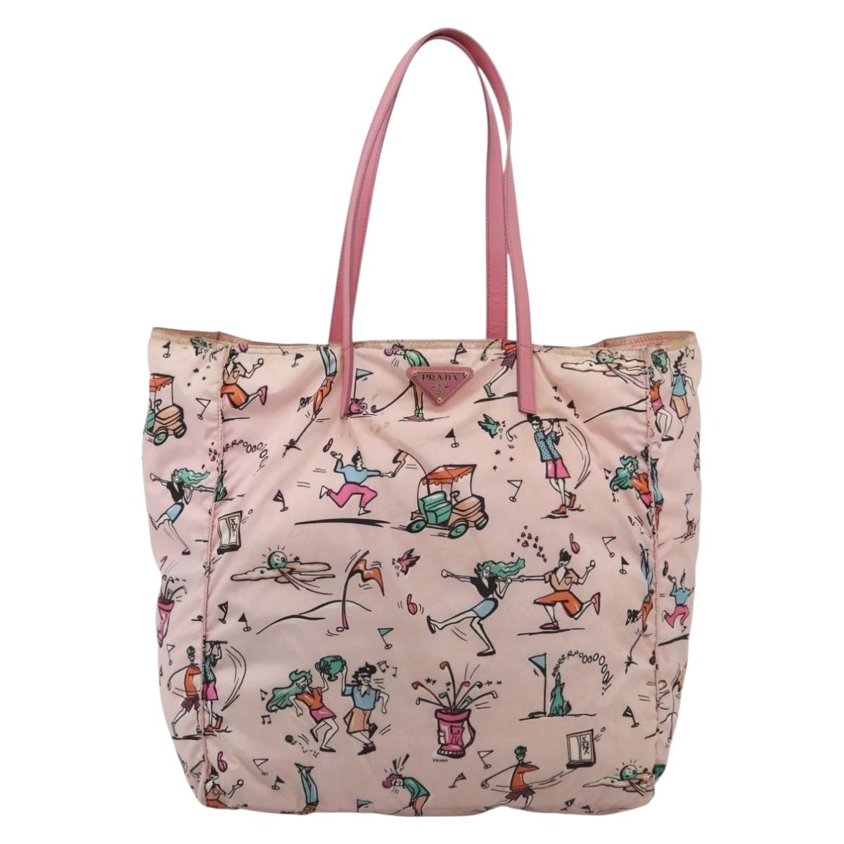 PRADA Tote Bag Nylon Hawaii Limited Pink Gold Tone Auth bs37983
