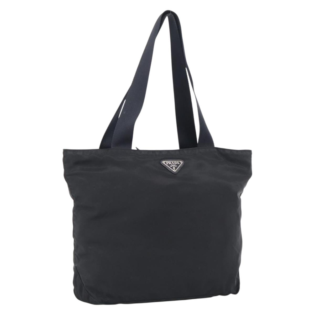 PRADA Tote Bag Nylon Black Silver Auth bs37984