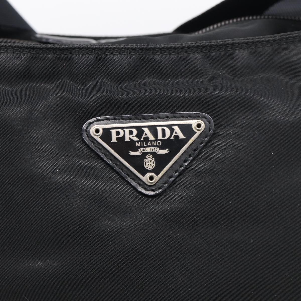 PRADA Tote Bag Nylon Black Silver Auth bs37984