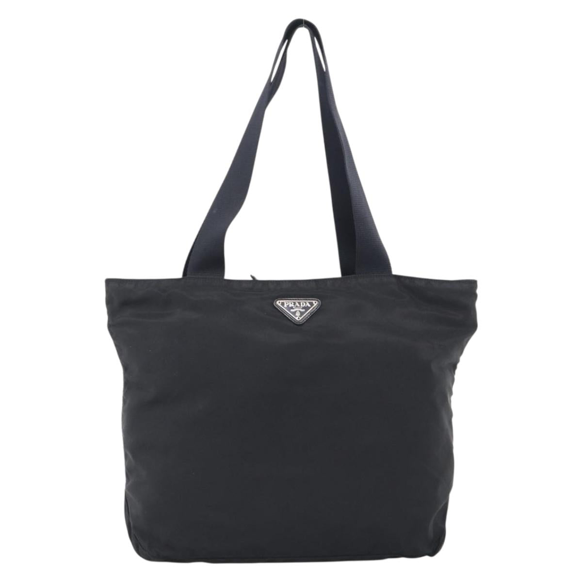 PRADA Tote Bag Nylon Black Silver Auth bs37984