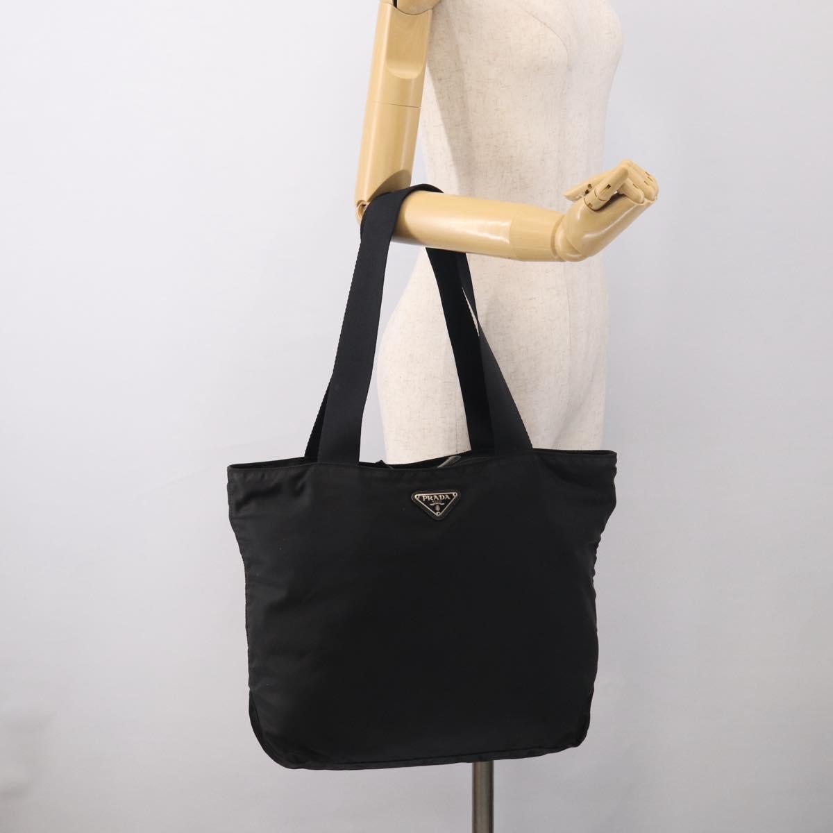 PRADA Tote Bag Nylon Black Silver Auth bs37984