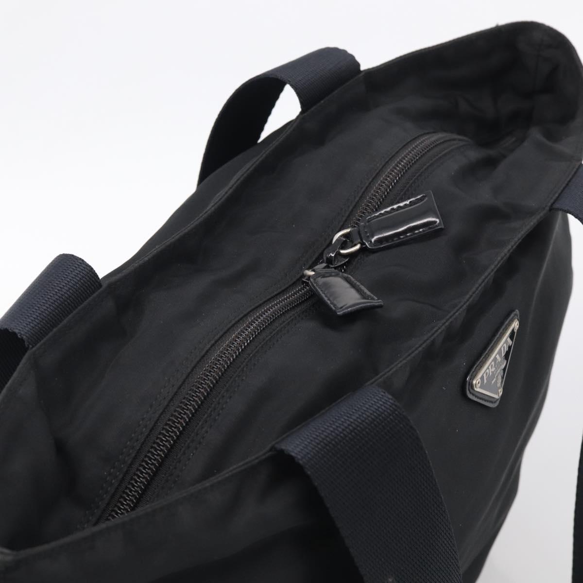 PRADA Tote Bag Nylon Black Silver Auth bs37984