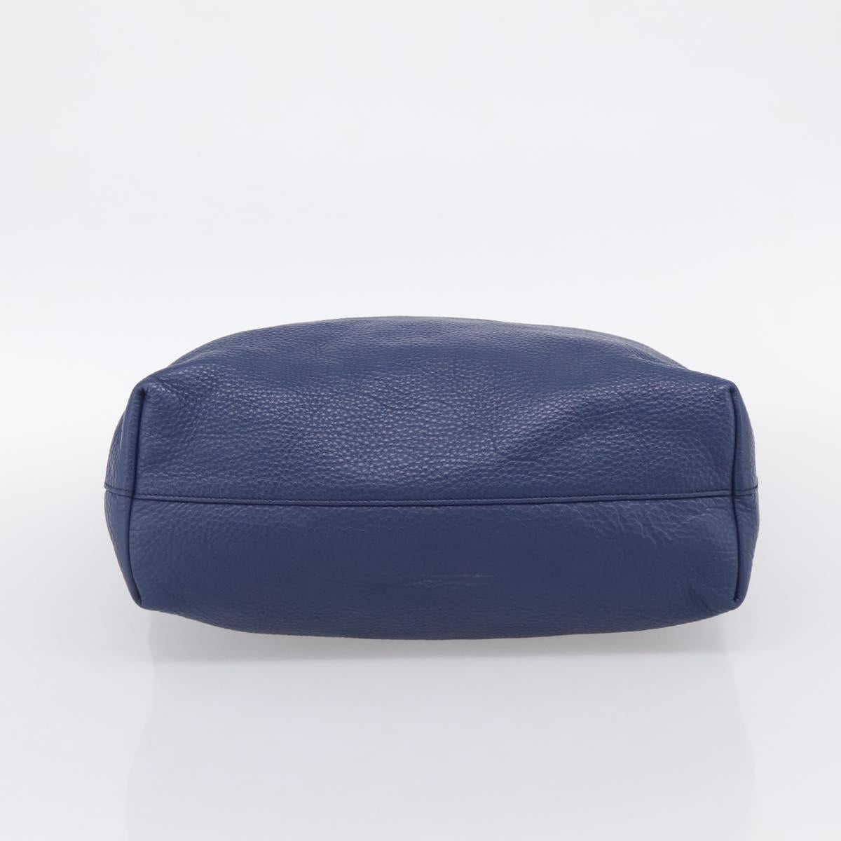 PRADA Hand Bag Leather Blue Gold Tone Auth bs37985