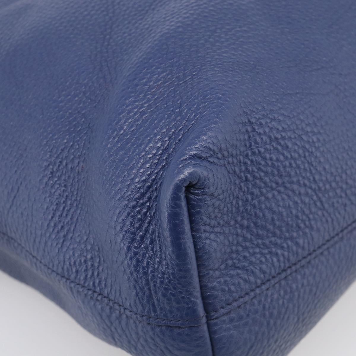 PRADA Hand Bag Leather Blue Gold Tone Auth bs37985