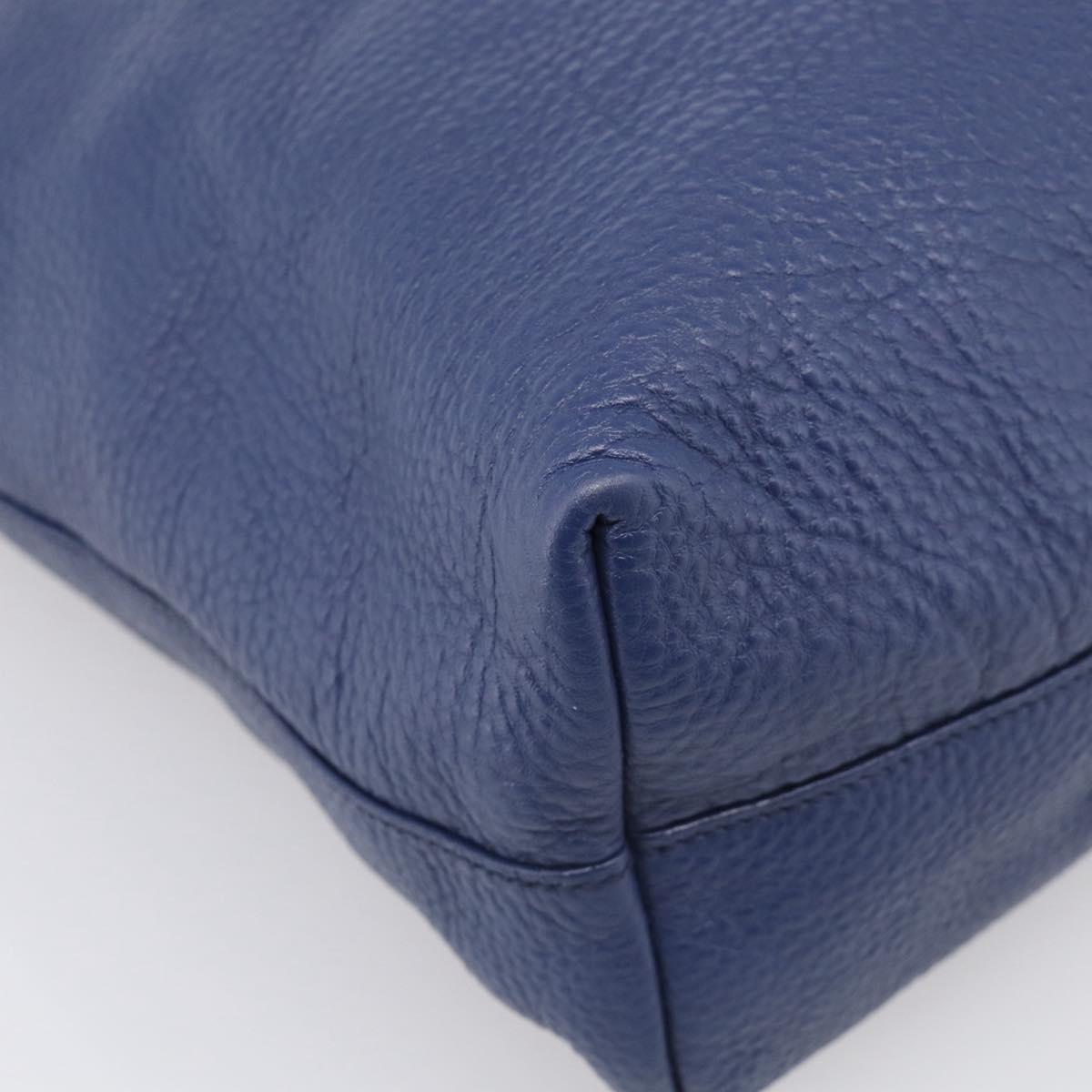 PRADA Hand Bag Leather Blue Gold Tone Auth bs37985