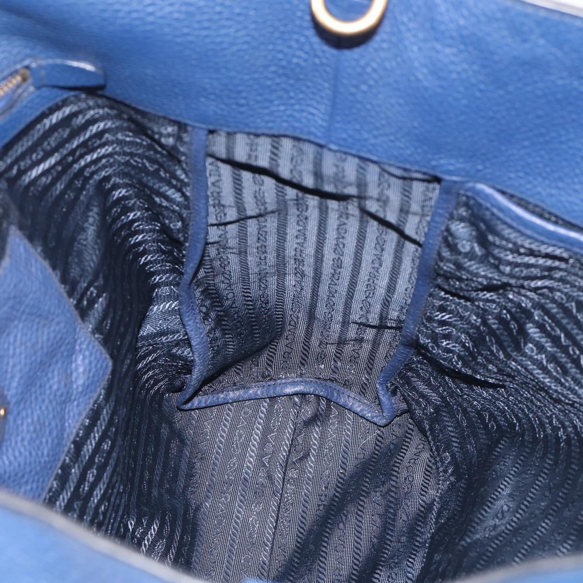 PRADA Hand Bag Leather Blue Gold Tone Auth bs37985
