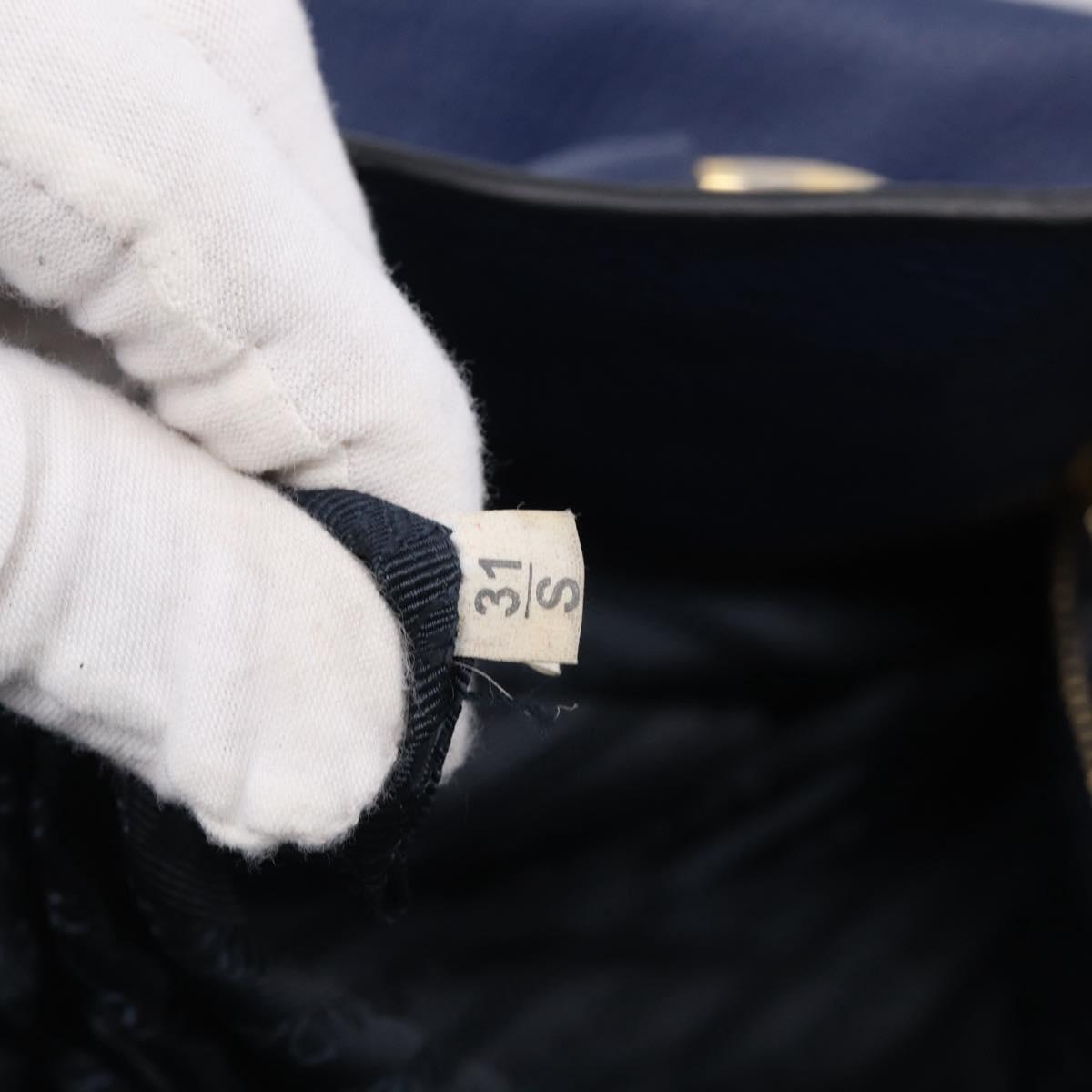 PRADA Hand Bag Leather Blue Gold Tone Auth bs37985