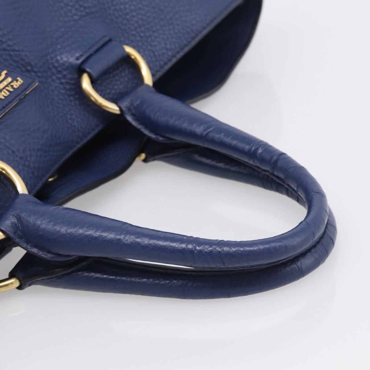 PRADA Hand Bag Leather Blue Gold Tone Auth bs37985