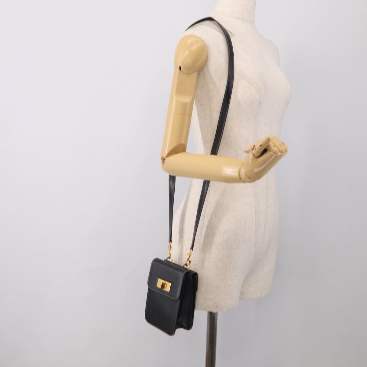 GUCCI Mini Shoulder Bag Leather Black Gold Tone 007 1742 0237 Auth bs37987