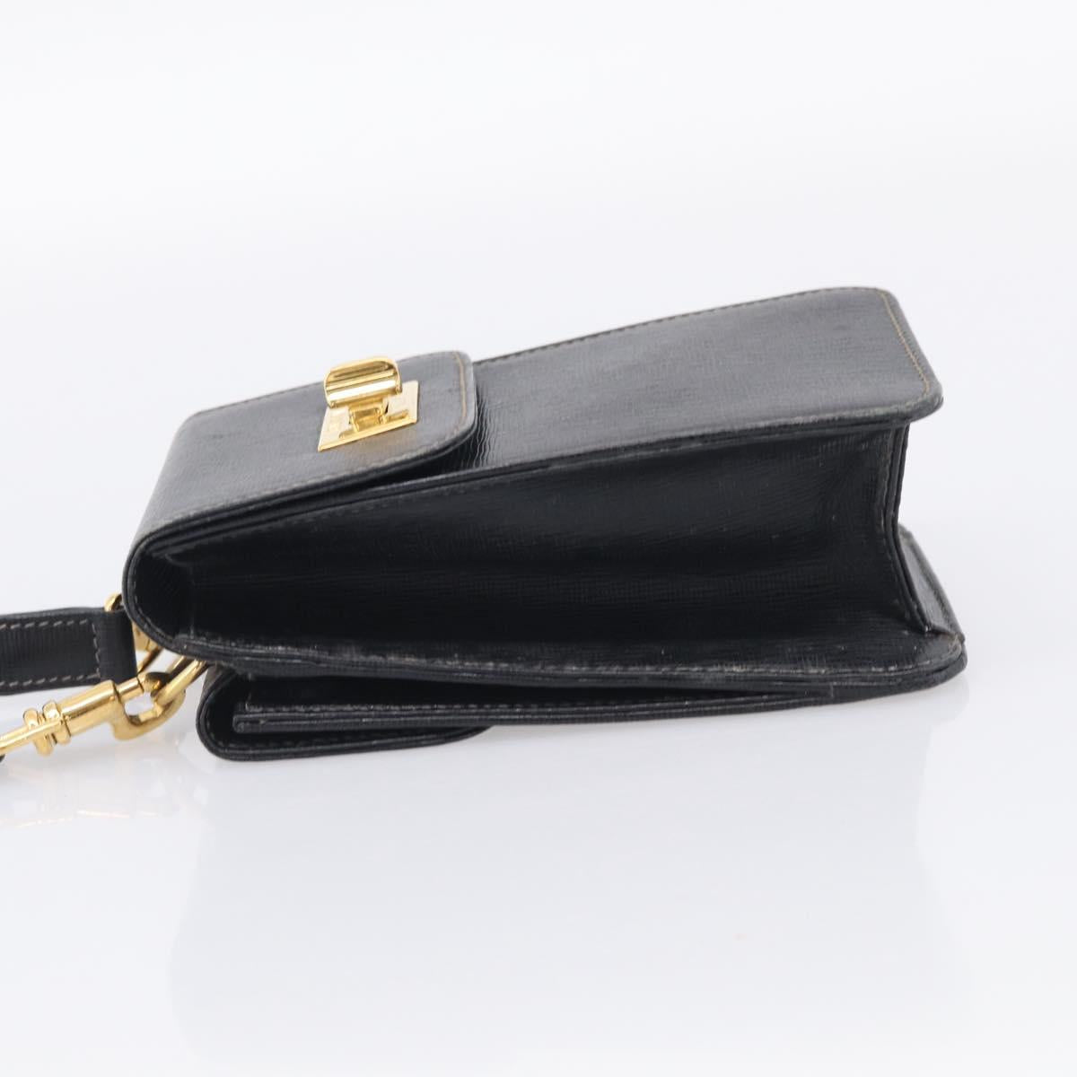 GUCCI Mini Shoulder Bag Leather Black Gold Tone 007 1742 0237 Auth bs37987
