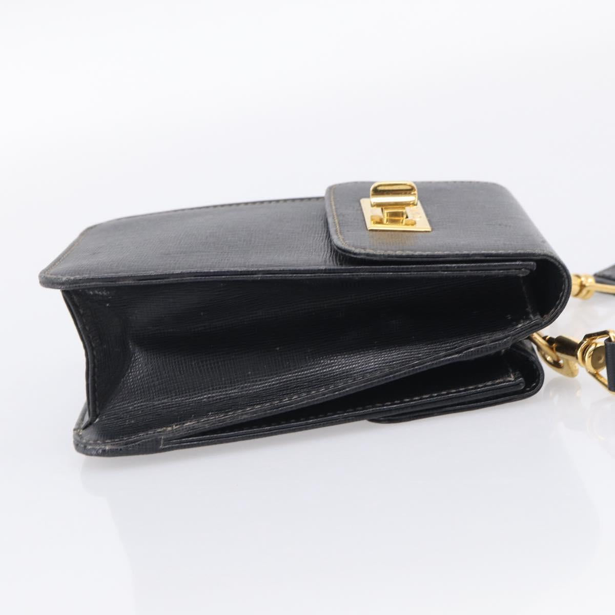 GUCCI Mini Shoulder Bag Leather Black Gold Tone 007 1742 0237 Auth bs37987