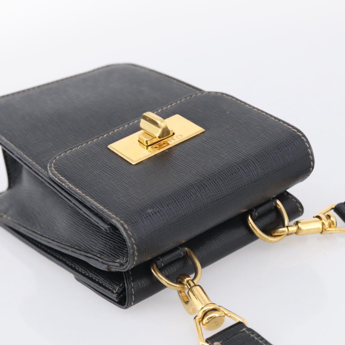 GUCCI Mini Shoulder Bag Leather Black Gold Tone 007 1742 0237 Auth bs37987