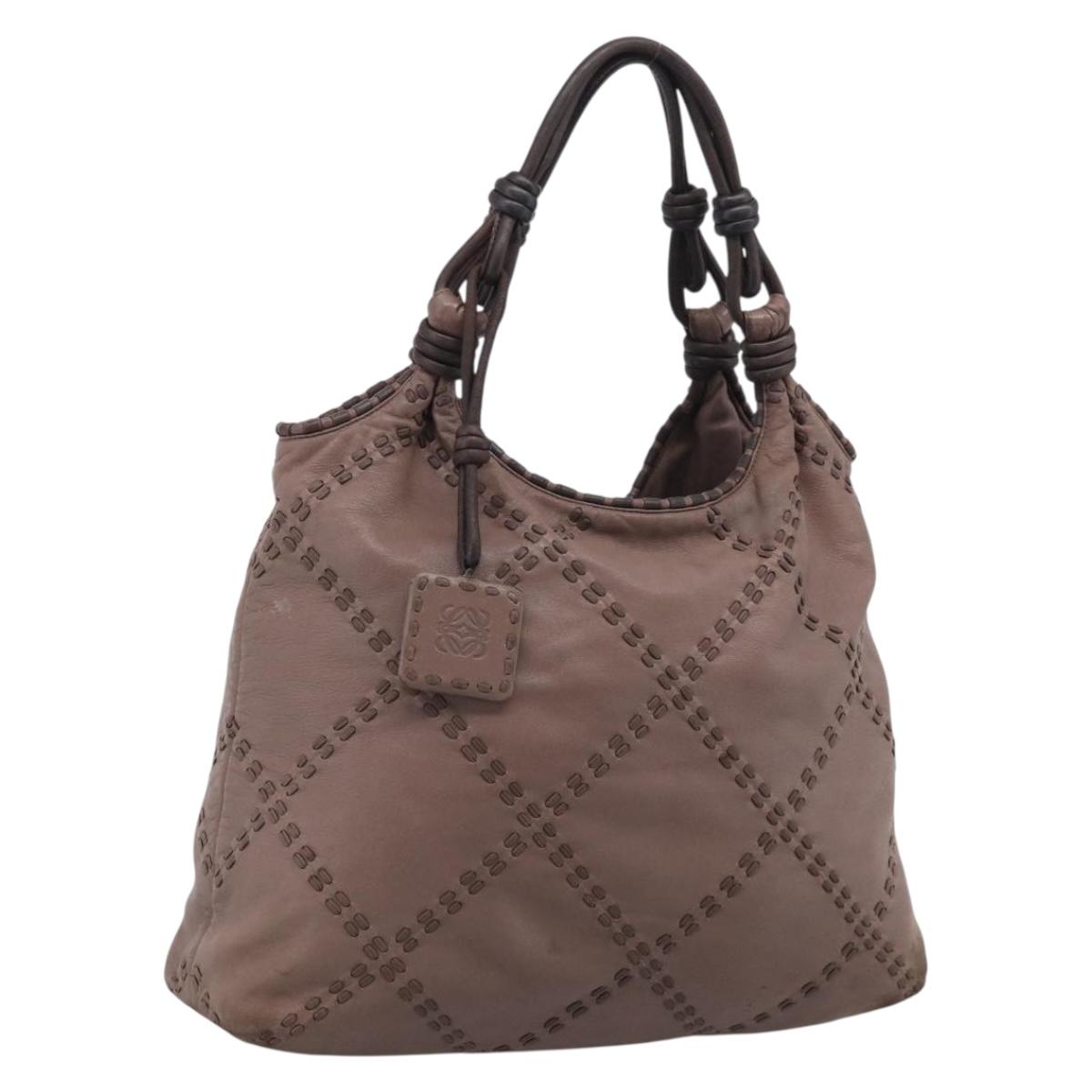 LOEWE Shoulder Bag Leather Brown Silver Auth bs37991