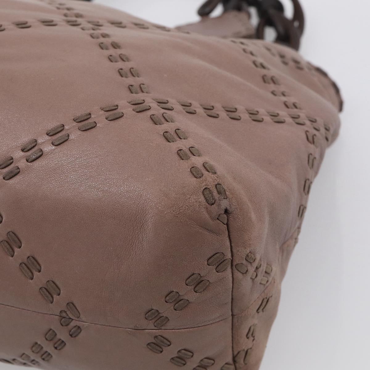 LOEWE Shoulder Bag Leather Brown Silver Auth bs37991