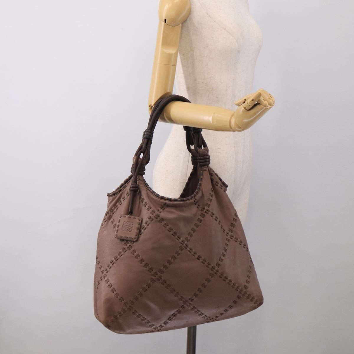 LOEWE Shoulder Bag Leather Brown Silver Auth bs37991