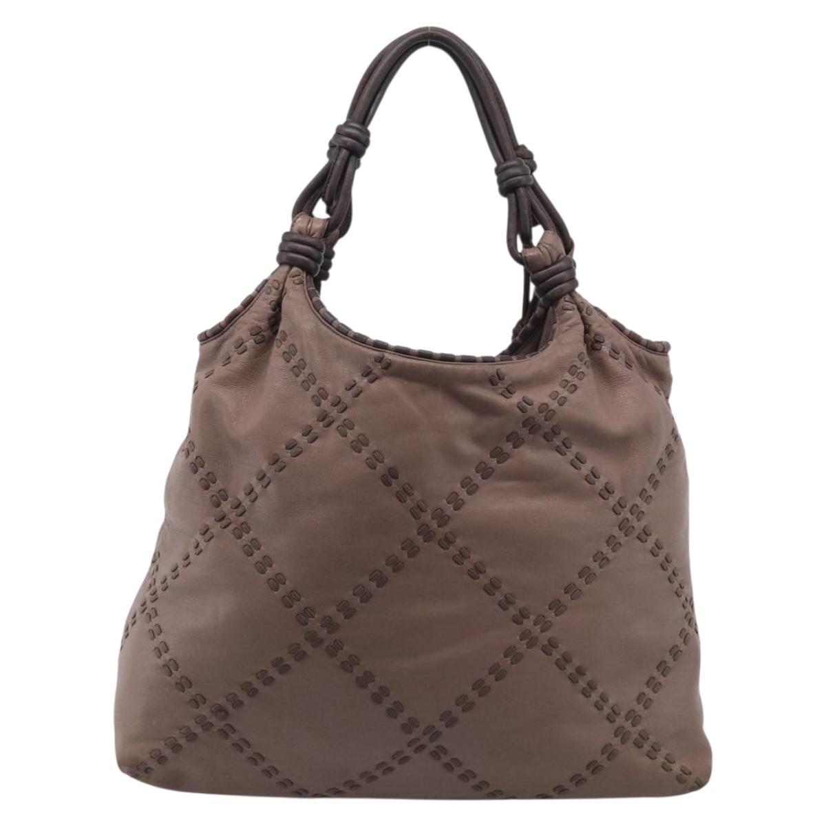 LOEWE Shoulder Bag Leather Brown Silver Auth bs37991