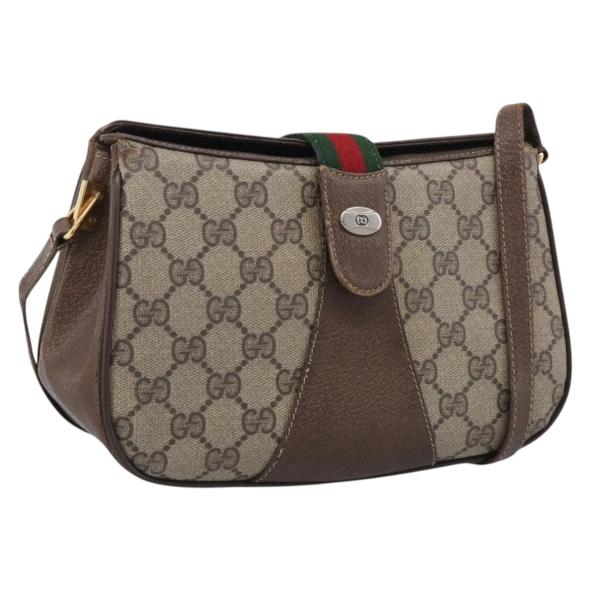 GUCCI GG Supreme Web Sherry Line Shoulder Bag PVC Beige 10 02 024 Auth bs37993