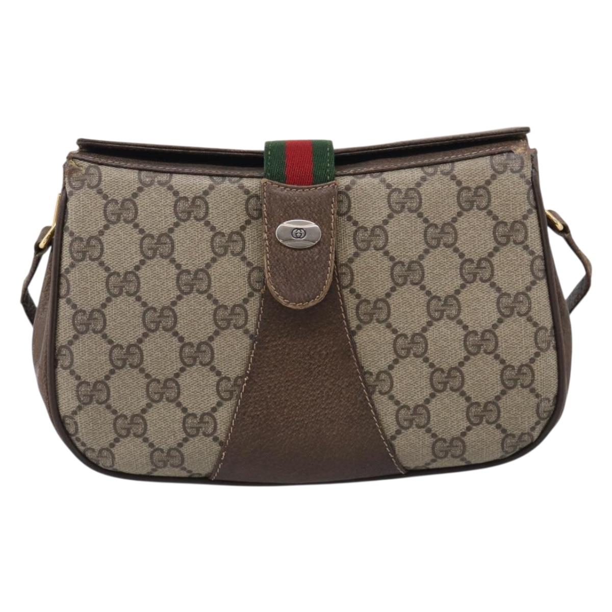GUCCI GG Supreme Web Sherry Line Shoulder Bag PVC Beige 10 02 024 Auth bs37993