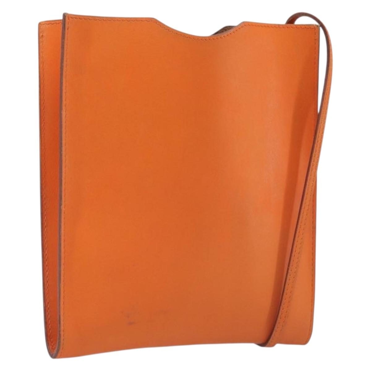 HERMES Onimetu Shoulder Bag Leather Orange Auth bs37999