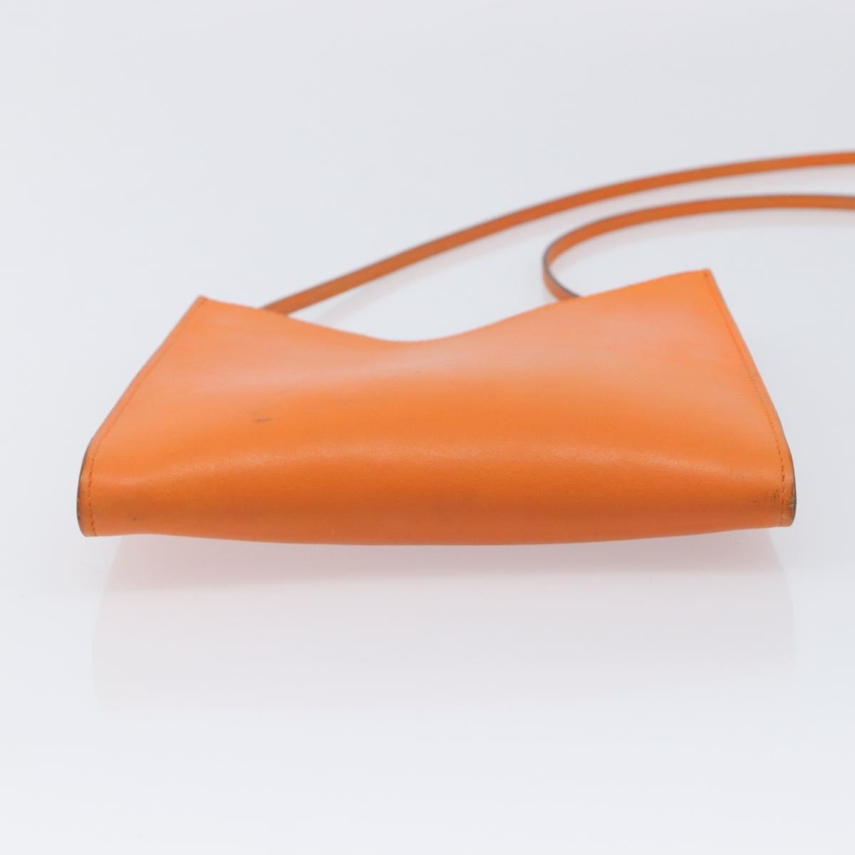 HERMES Onimetu Shoulder Bag Leather Orange Auth bs37999