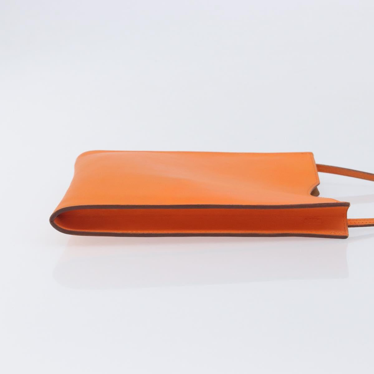 HERMES Onimetu Shoulder Bag Leather Orange Auth bs37999