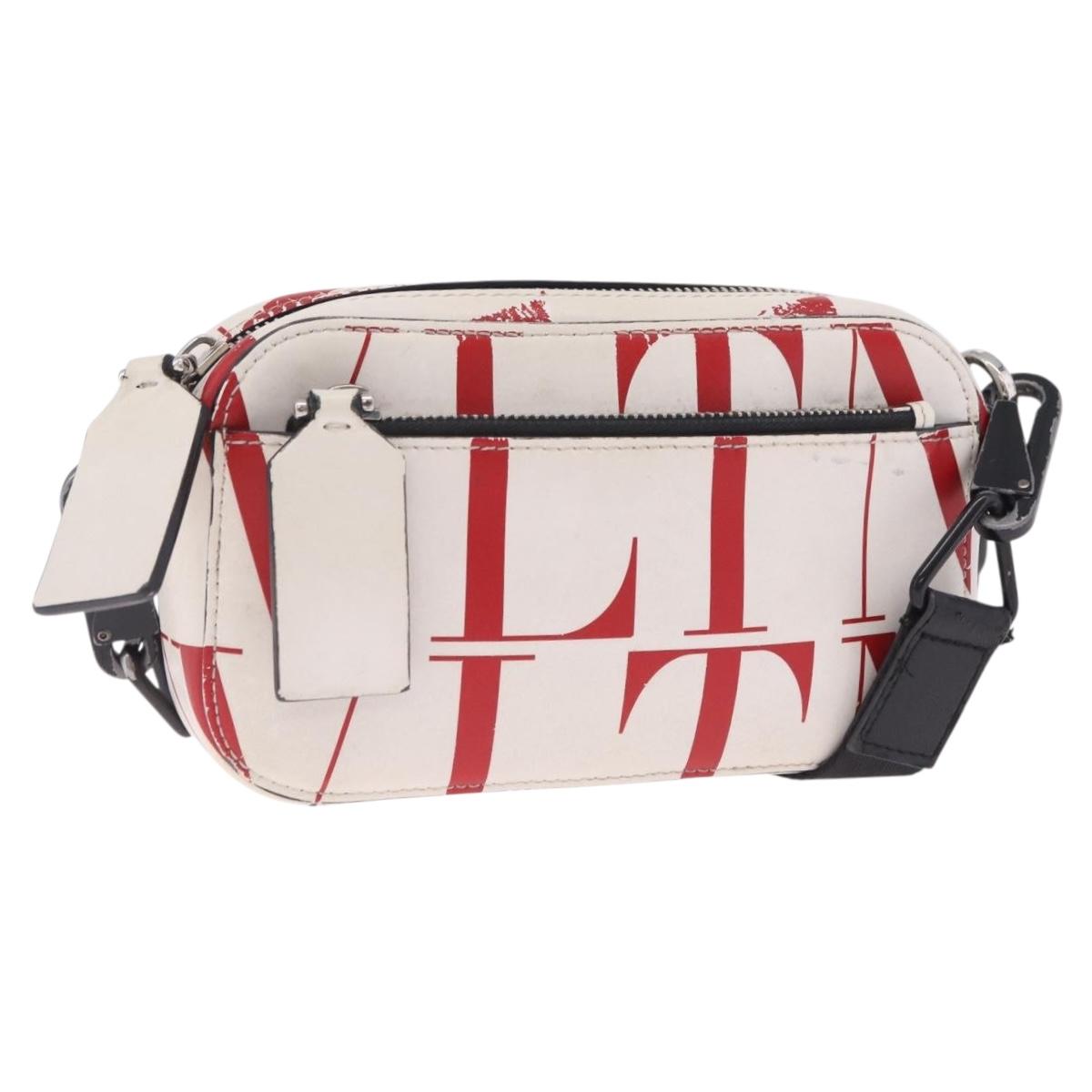 Valentino Shoulder Bag Leather White Red Auth bs38001
