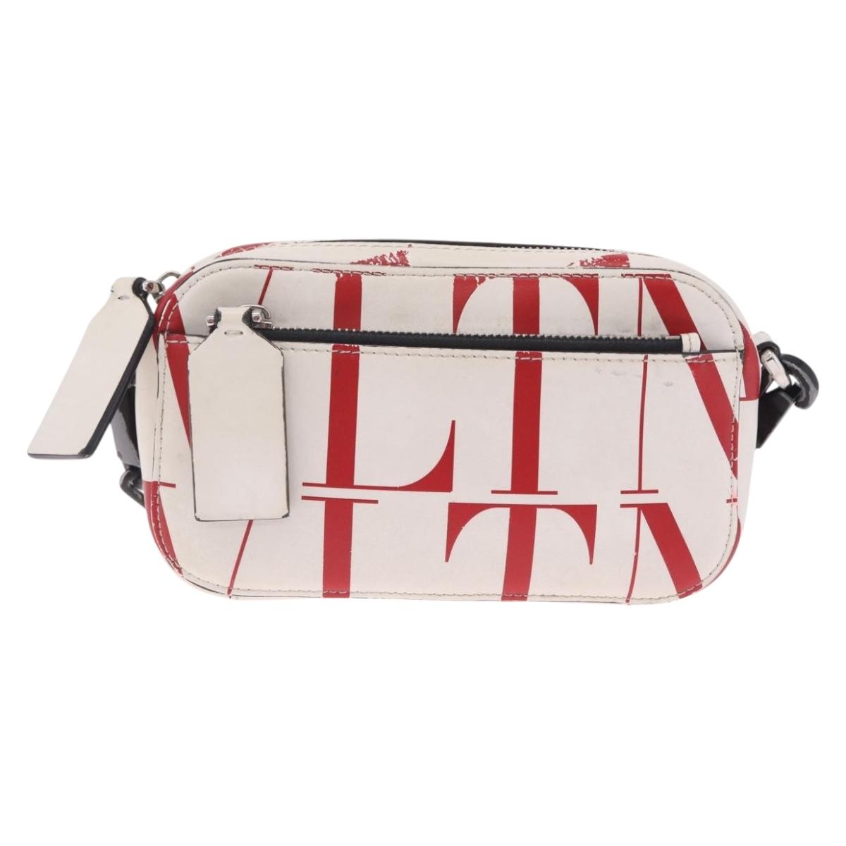 Valentino Shoulder Bag Leather White Red Auth bs38001