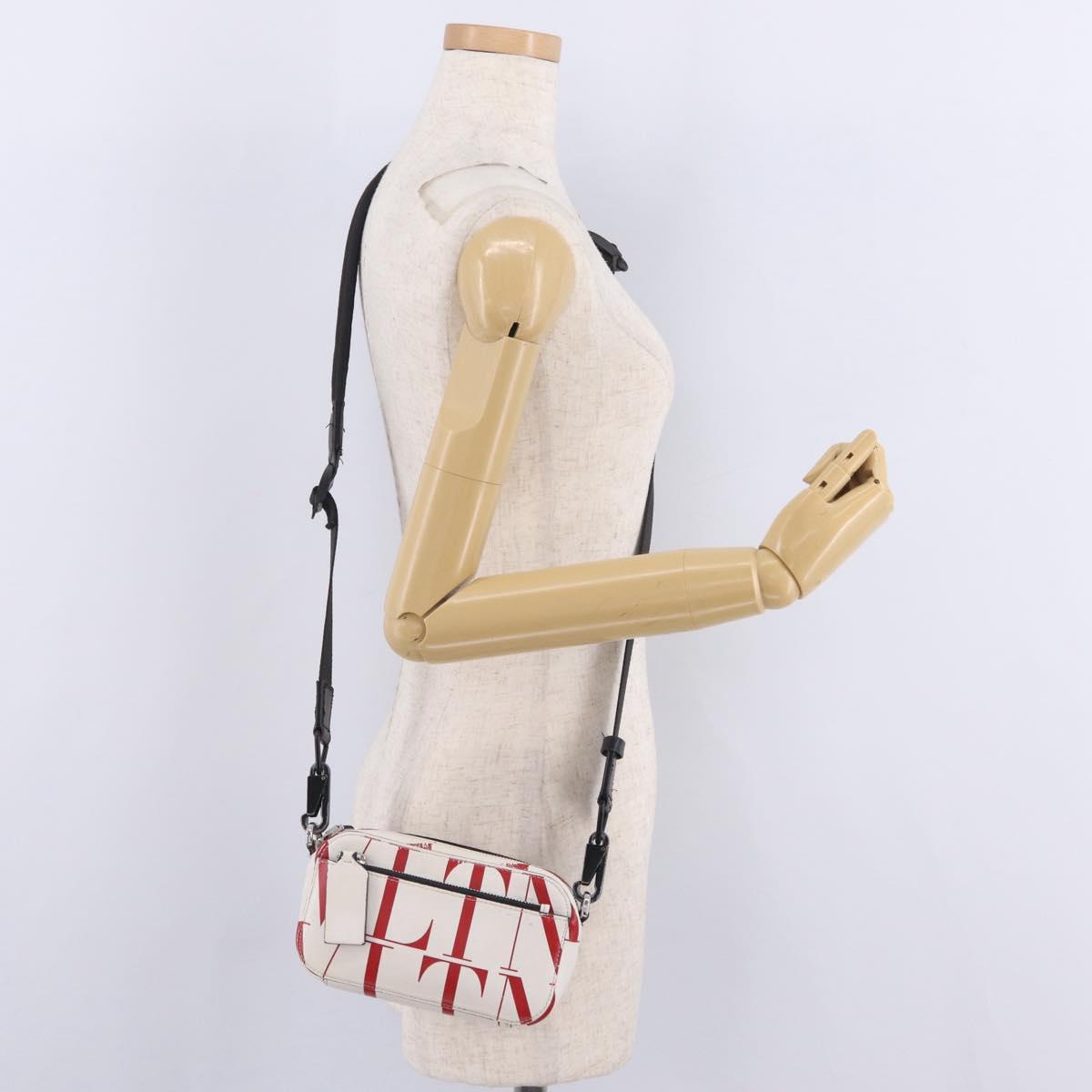 Valentino Shoulder Bag Leather White Red Auth bs38001