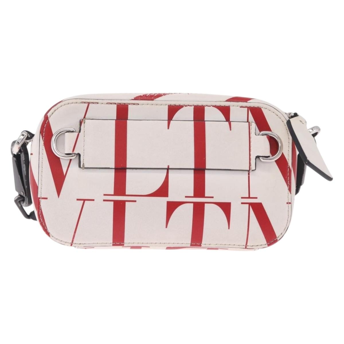 Valentino Shoulder Bag Leather White Red Auth bs38001