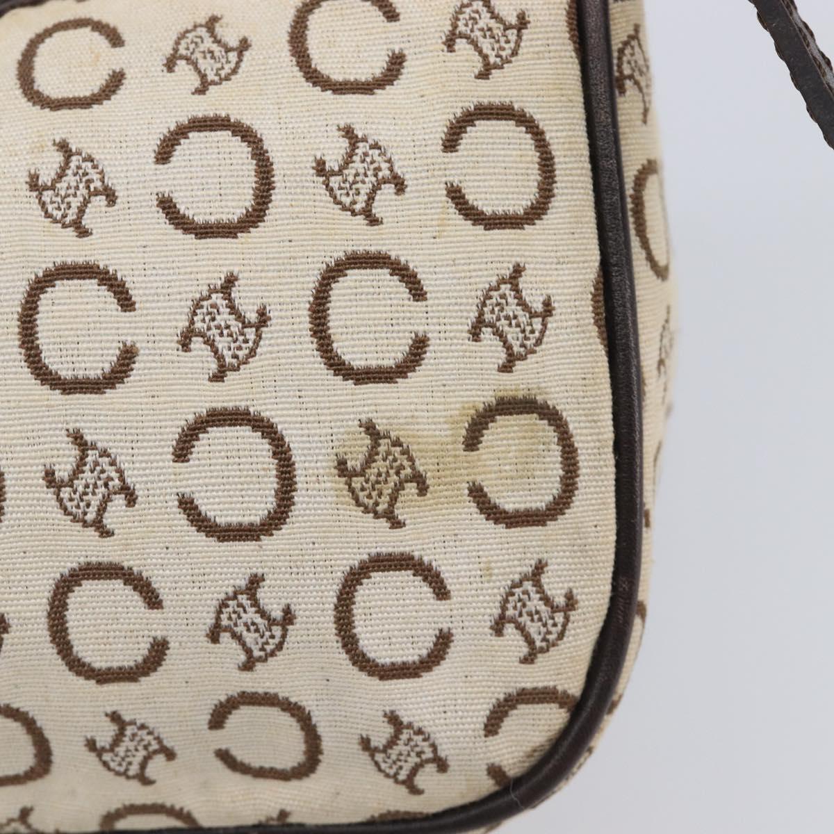 CELINE C Macadam Hand Bag Canvas White Gold Tone Auth bs38002
