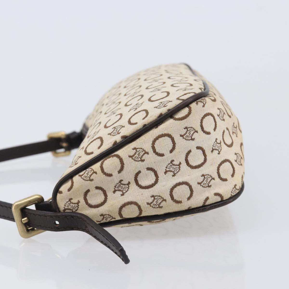 CELINE C Macadam Hand Bag Canvas White Gold Tone Auth bs38002
