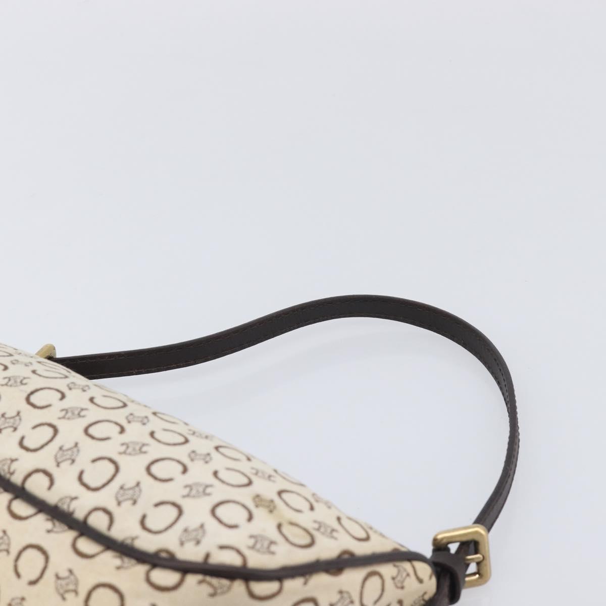 CELINE C Macadam Hand Bag Canvas White Gold Tone Auth bs38002